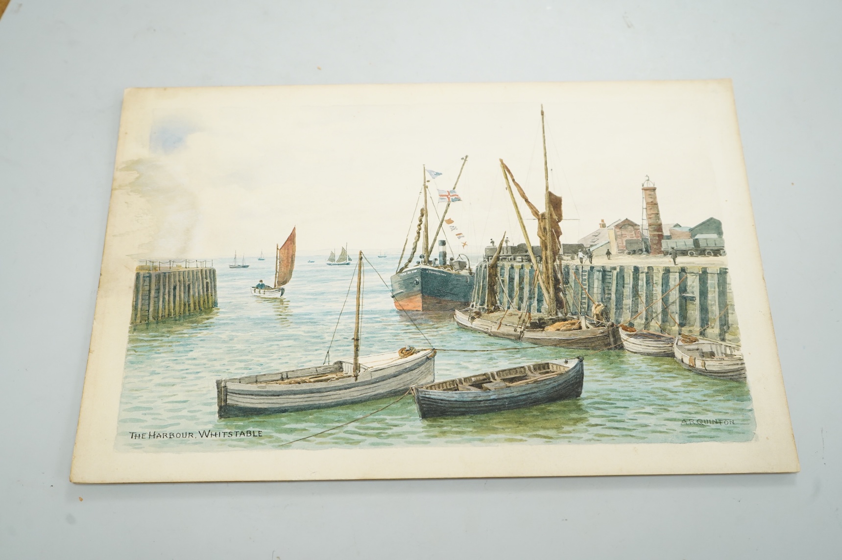 Alfred Robert Quinton (1853-1934), Set of six original watercolours for postcard designs, Kent coastal views to include: On the Cliffs, Birchington, Walmer Castle, Promenade and Cliffs, Cliftonville and The Harbour, Whit